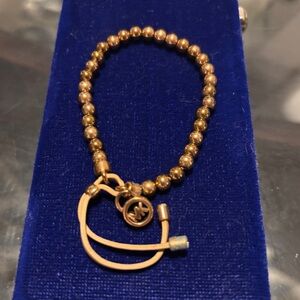 Michael Kors Rose Gold Leather Beaded Bracelet